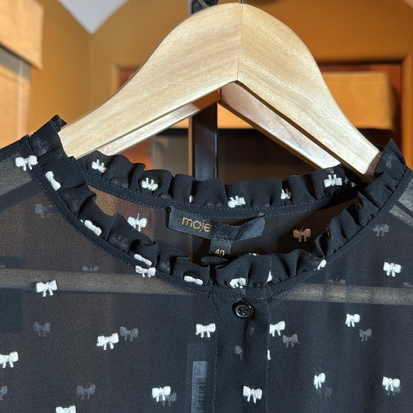 NWT Maje Rythonoeud Embroidered Bow Print Mini Dress Size 40 Size 10 - Picture 7 of 13